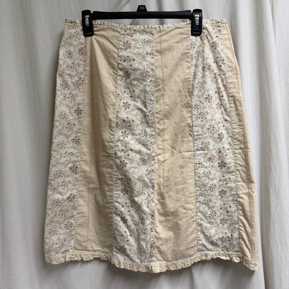 Xhilaration Cream Floral Paneled Midi Skirt Crochet Lace Trim Cottagecore Large